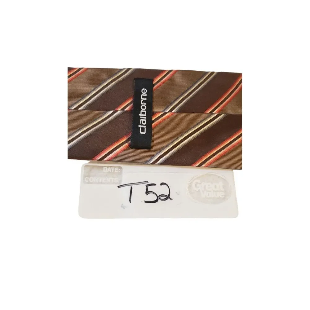 Liz Clairborne Mens Colorful Striped‎ Brown Pattern Silk Business Necktie